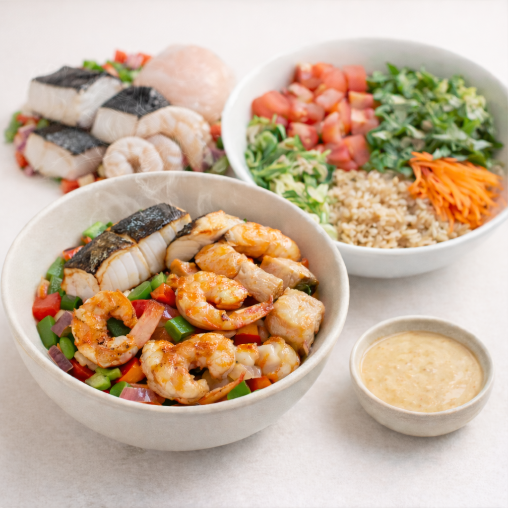 Black Cod Trio - Shrimp Black Cod Chicken Bowl