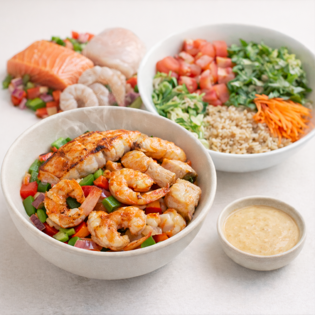 Salmon Trio - Shrimp Salmon Chicken Bowl