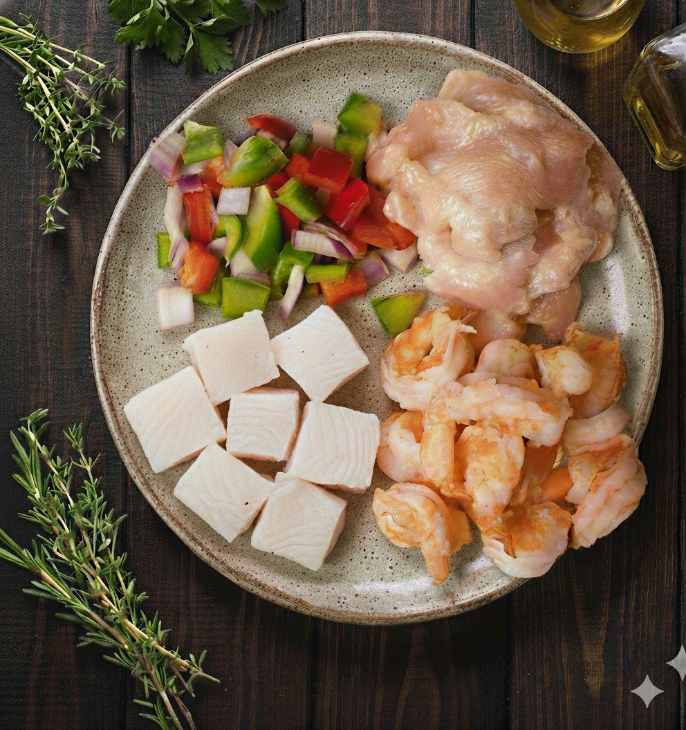 Monkfish Trio - Shrimp Monkfish Chicken Bowl